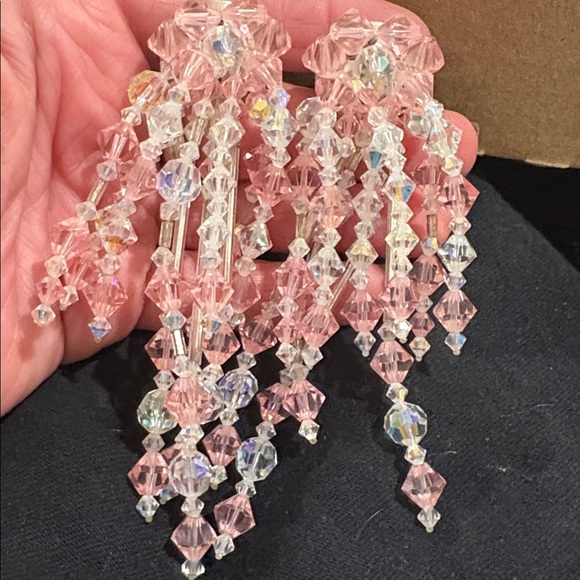 Vintage Hand Made Kato Pink/ Clear Runway Cluster Swarovski Dangle - N Earring🌸 - Picture 12 of 16